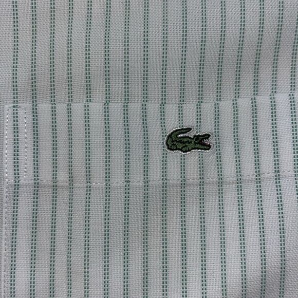 Green Stripe Off White Creme Mens Lacoste Alligator pocket LS men’s shirt 44 XL - Picture 4 of 9